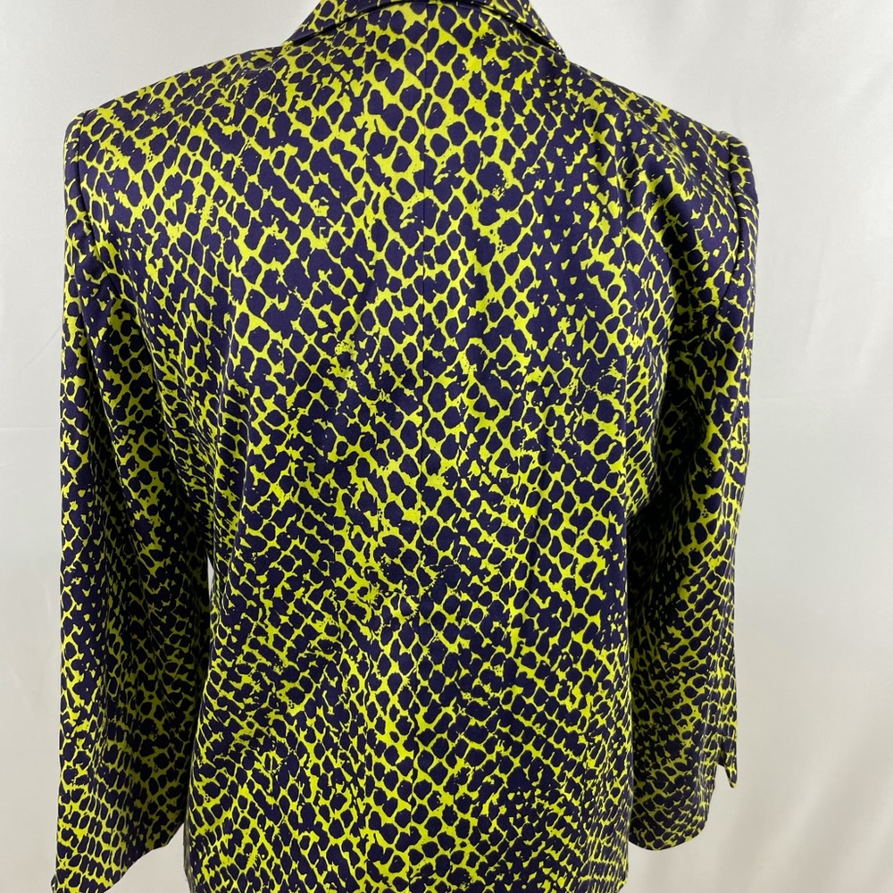 Linda Allard Ellen Tracy Women Suit Jacket Neon green purple Snake Print 6P - Picture 4 of 11